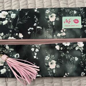 Makeup Junkie Med Floral Black and Pink Bag